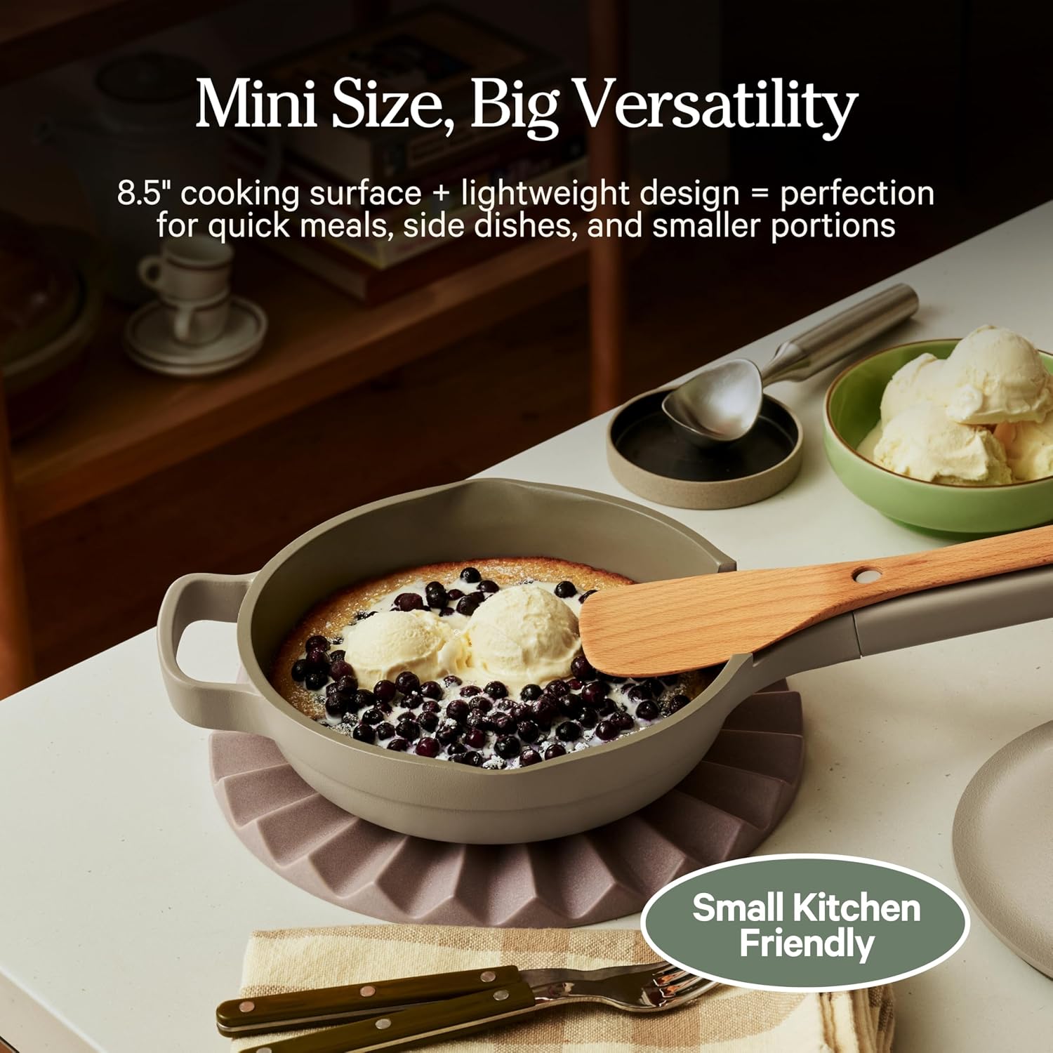 Our Place Mini Always Pan | 8.5' Ceramic Pan with Modular Lid & Beechwood Spatula | Patented 10-in-1 Nonstick, Non-Toxic Cookware Made Without PFAS | Induction & Oven-Safe up to 450°F | Steam