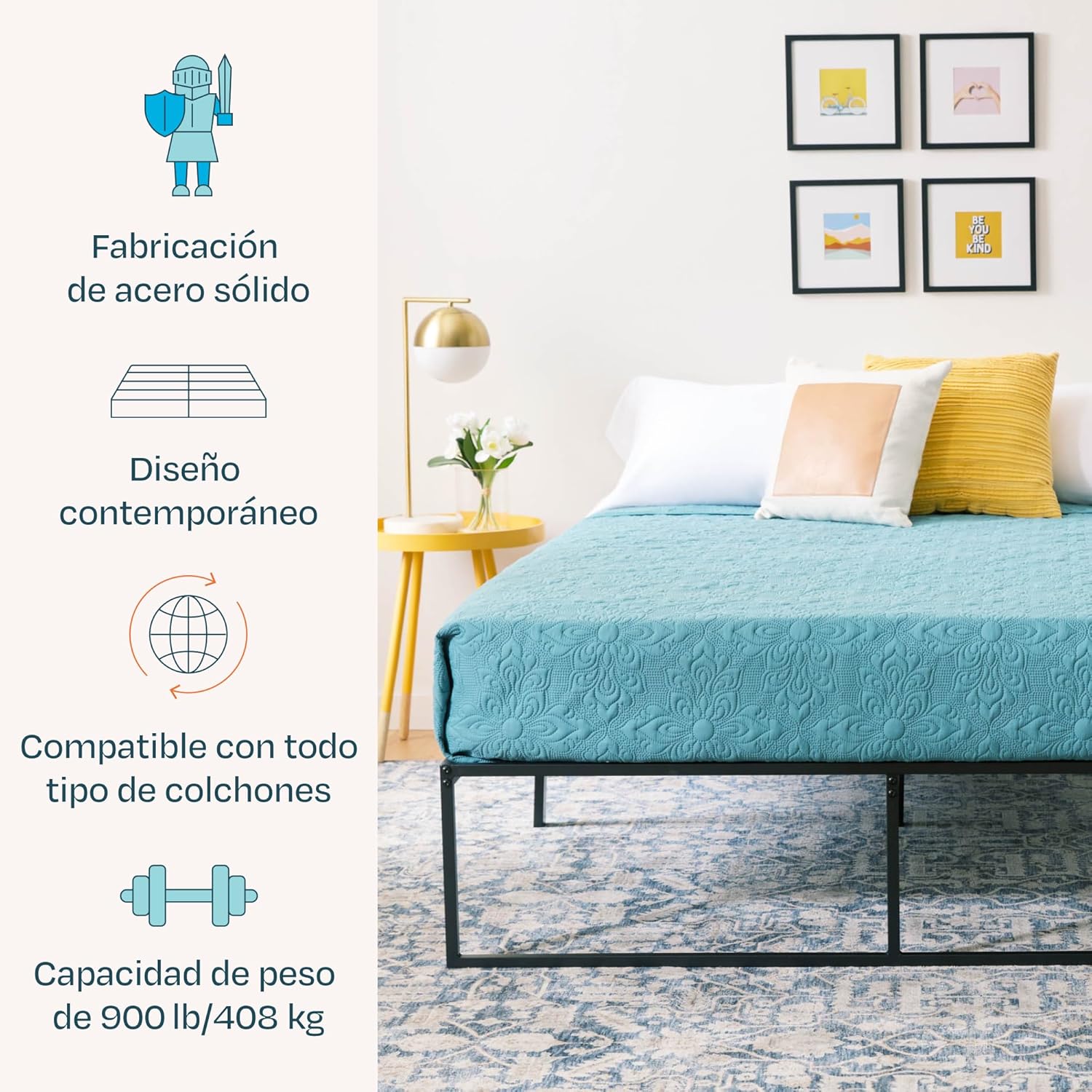 Linenspa Folding Metal Platform Bed Frame - Easy Assembly - Sturdy Steel - No Box Spring Needed - Underbed Storage - Mattress Foundation - 14' High - Traditional Design - Queen Size