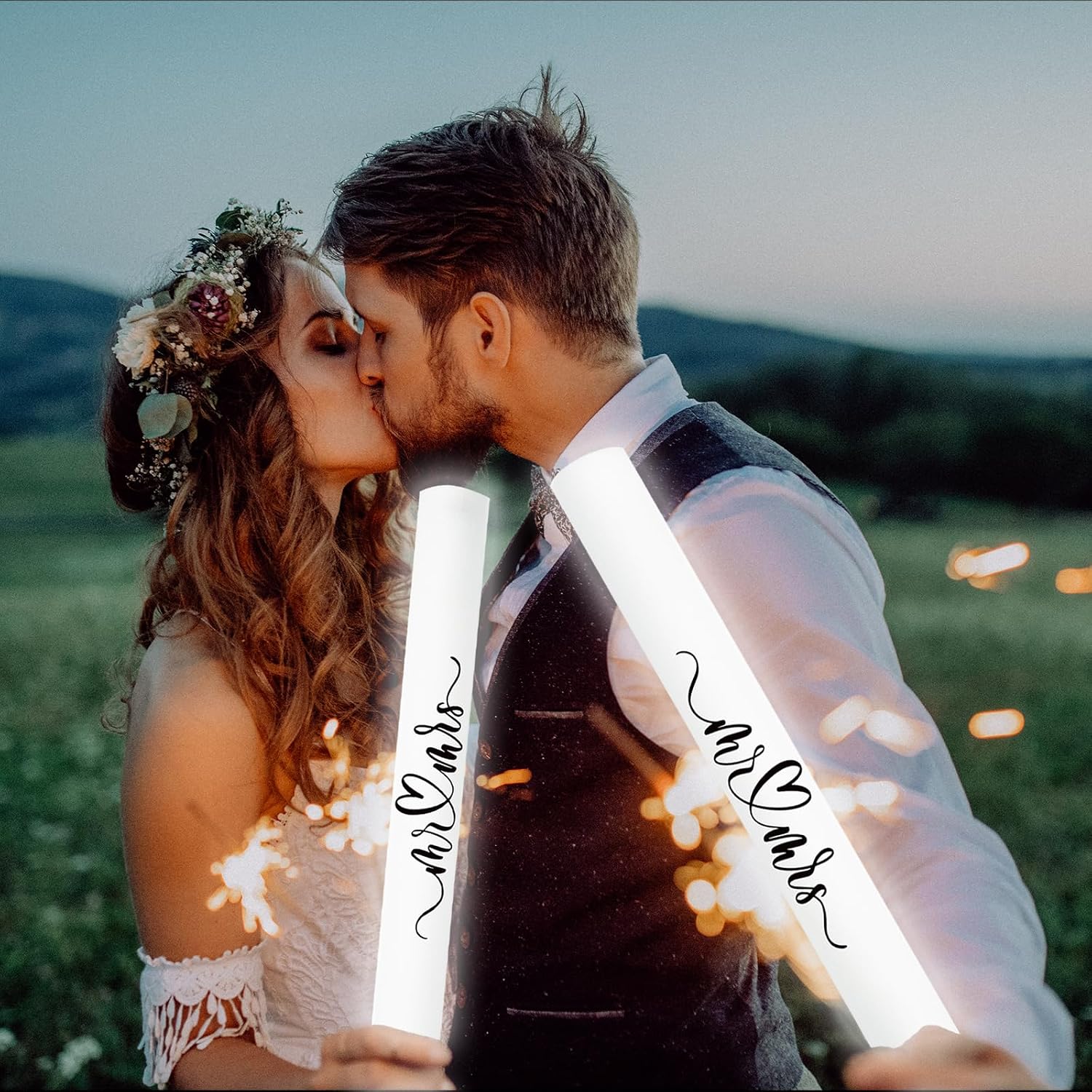 150pcs White Foam Glow Sticks Bulk for Wedding Reception Light up Foam Sticks LED Light Sticks Wedding Wand (150)