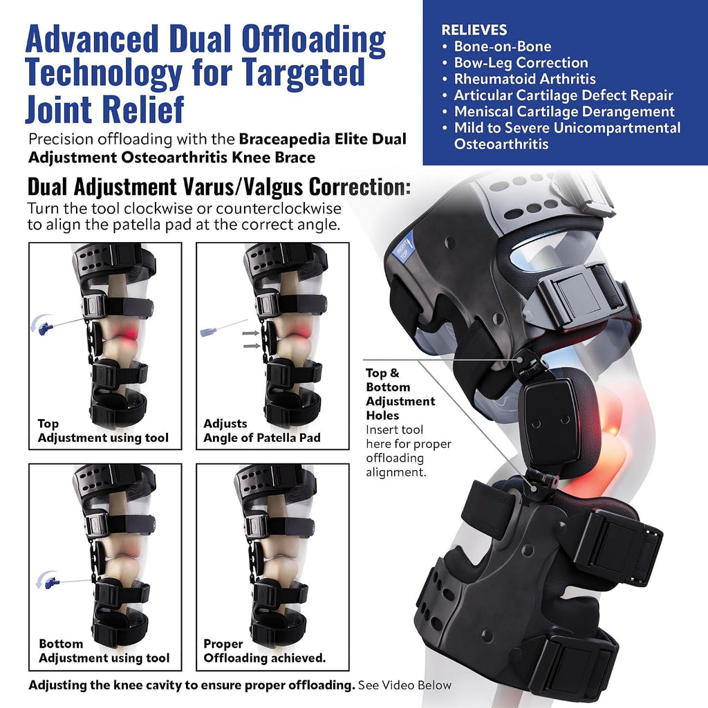 Elite Dual Adjustment Hinged Knee Brace for Men & Women - Knee Support Braces for ACL, Meniscus, Hyperextension Control, Patella & Joint Stability, Right