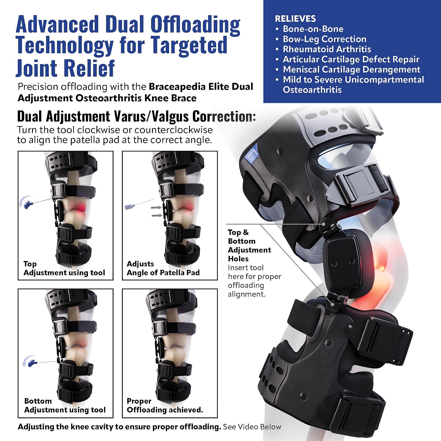 Elite Dual Adjustment Hinged Knee Brace for Men & Women - Knee Support Braces for ACL, Meniscus, Hyperextension Control, Patella & Joint Stability, Right