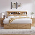 ACCOHOHO King Bed Frame with 52' Headboard and 4 Drawers,LED Light,Charging Station,Solid Wood Slats Support,No Box Spring Needed,Natural Oak