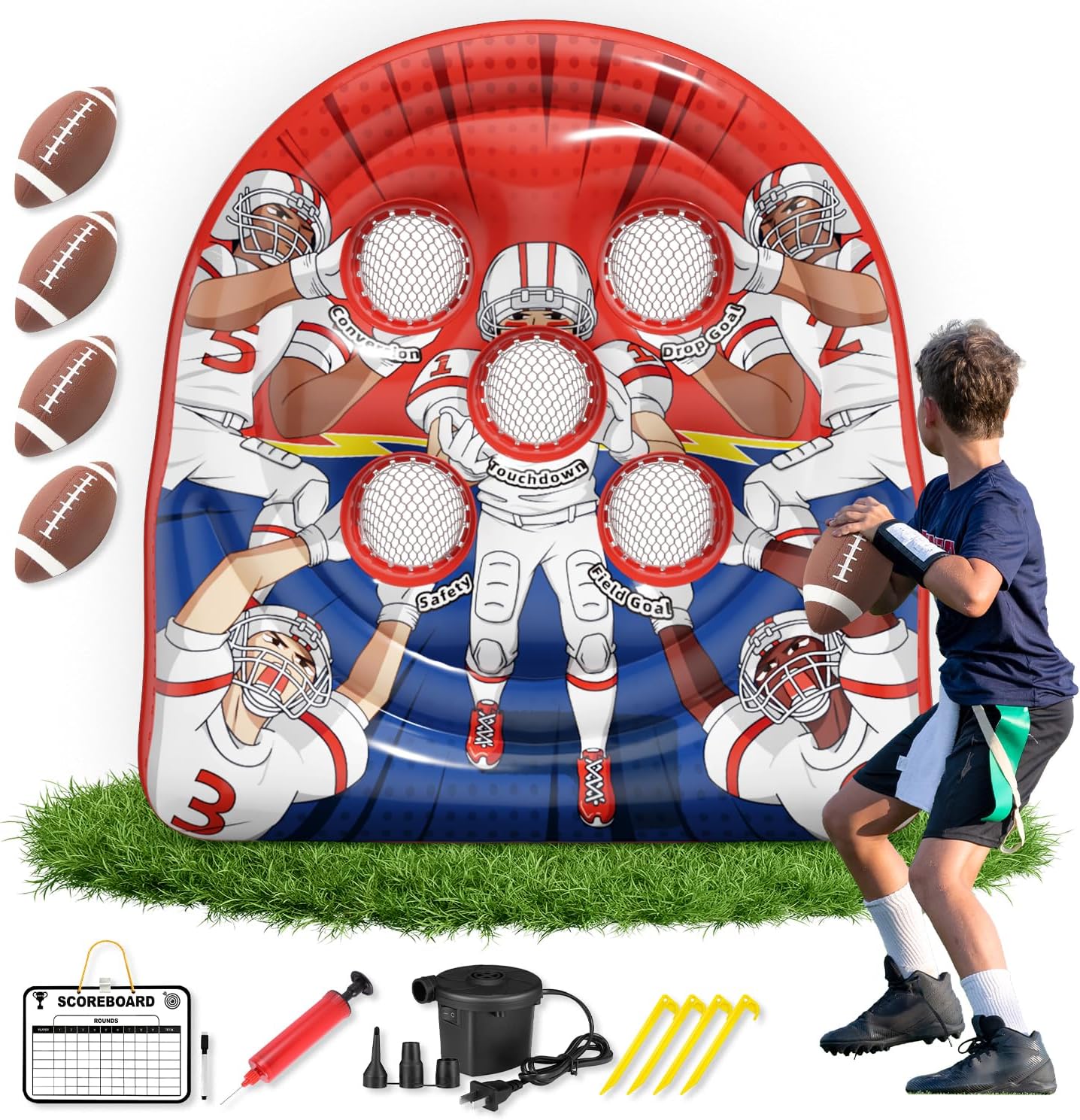 6FT Giant Inflatable Football Target Toss Game - Fun Indoor & Outdoor Yard Games for Kids & Adults, Football Party Throwing Games, Carnival Games, Camping & Tailgate Lawn Activities