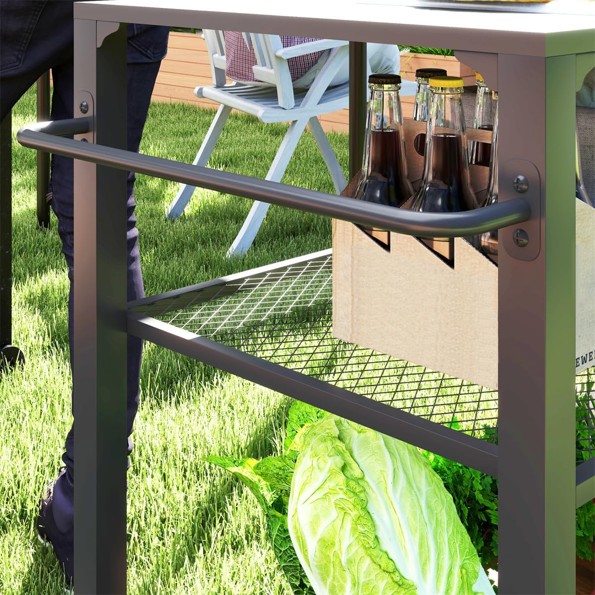 Portable Camping Cart Outdoor Grill Cart with Wheels, Griddle Tray Side Storage Rack Steel Tabletop Pizza Oven Table BBQ Prep, Serving Cart, Black 41.3' W x 19.7' D x 31.1' H