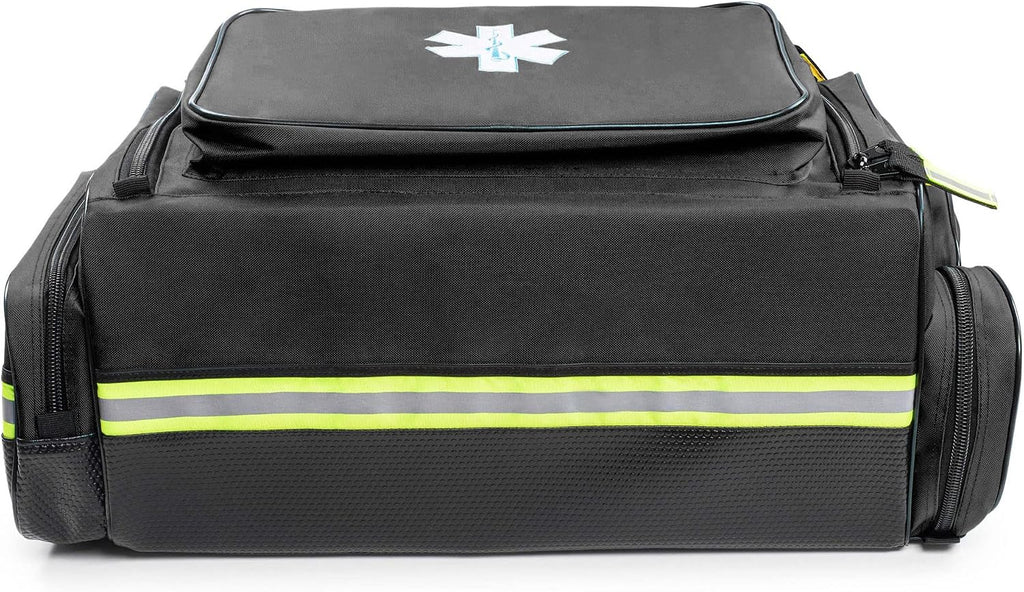 Scherber Fully Stocked First Responder Ultimate Professional EMT/EMS Trauma Kit | HSA/FSA Approved | w/10+ Compartments, Zippered Pockets, Dividers, Oxygen Access & 260+ First Aid Supplies (Black)