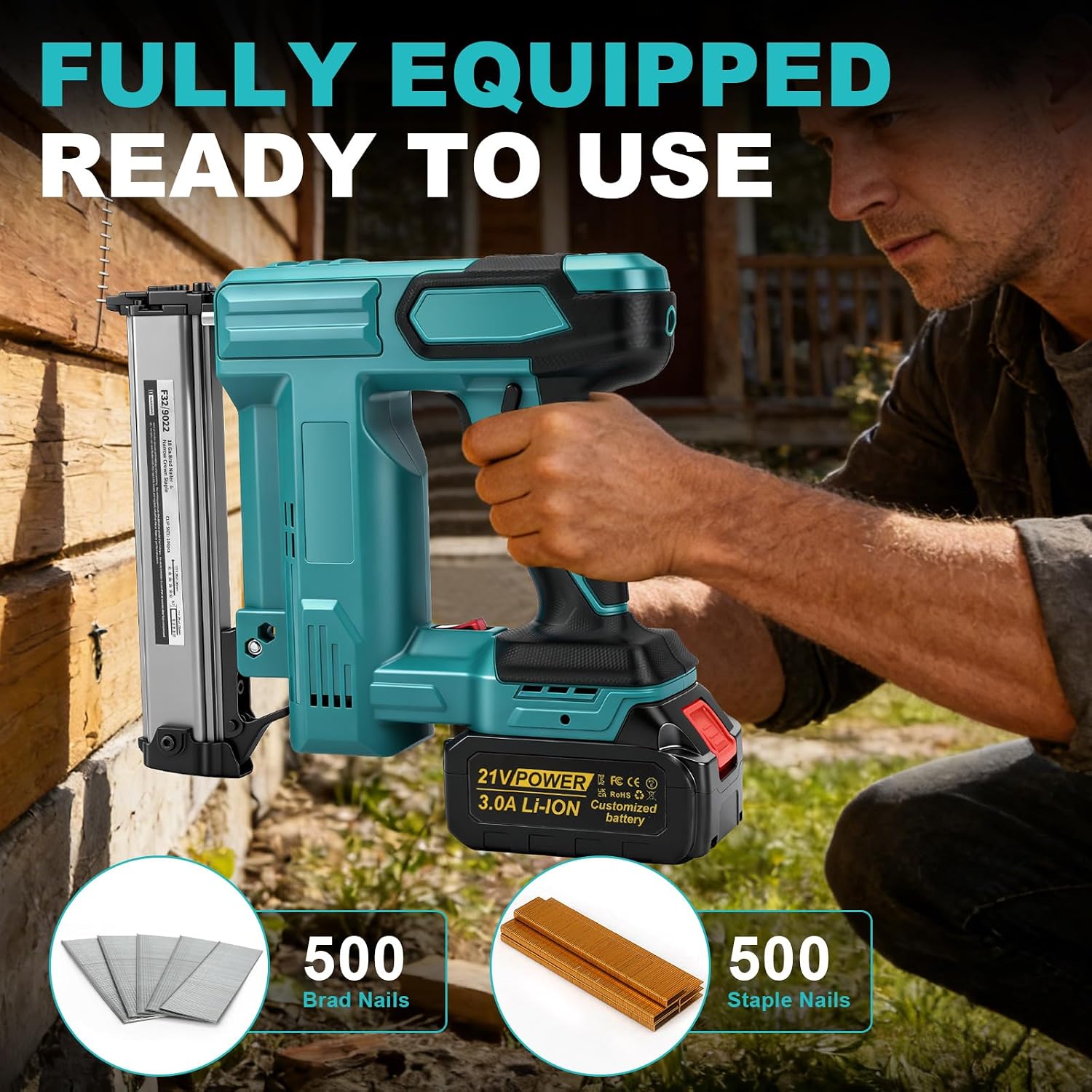 18GA Cordless Brad Nailer with 2 x 3.0Ah Battery for Makita 18V, 2 in 1 Electric Nail Gun/Staple Gun, 500 Nails & 500 Staples, Single & Contact Firing Modes for Home Improvement, DIY Woodworking