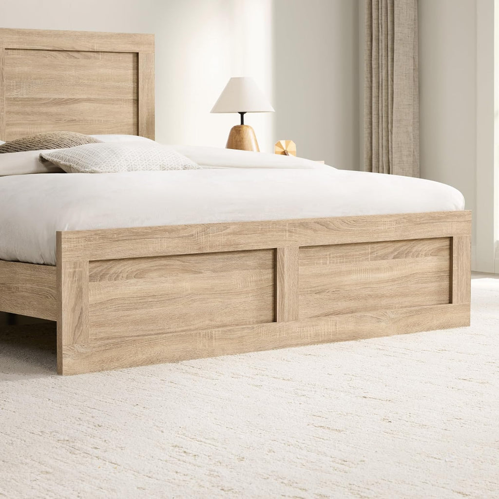 KISLOT Wood Bed Frame, Full Size Wooden Platform Bed Frame with Headboard and Footboard Mattress Foundation Farmhouse Bedroom Furniture No Box Spring Needed
