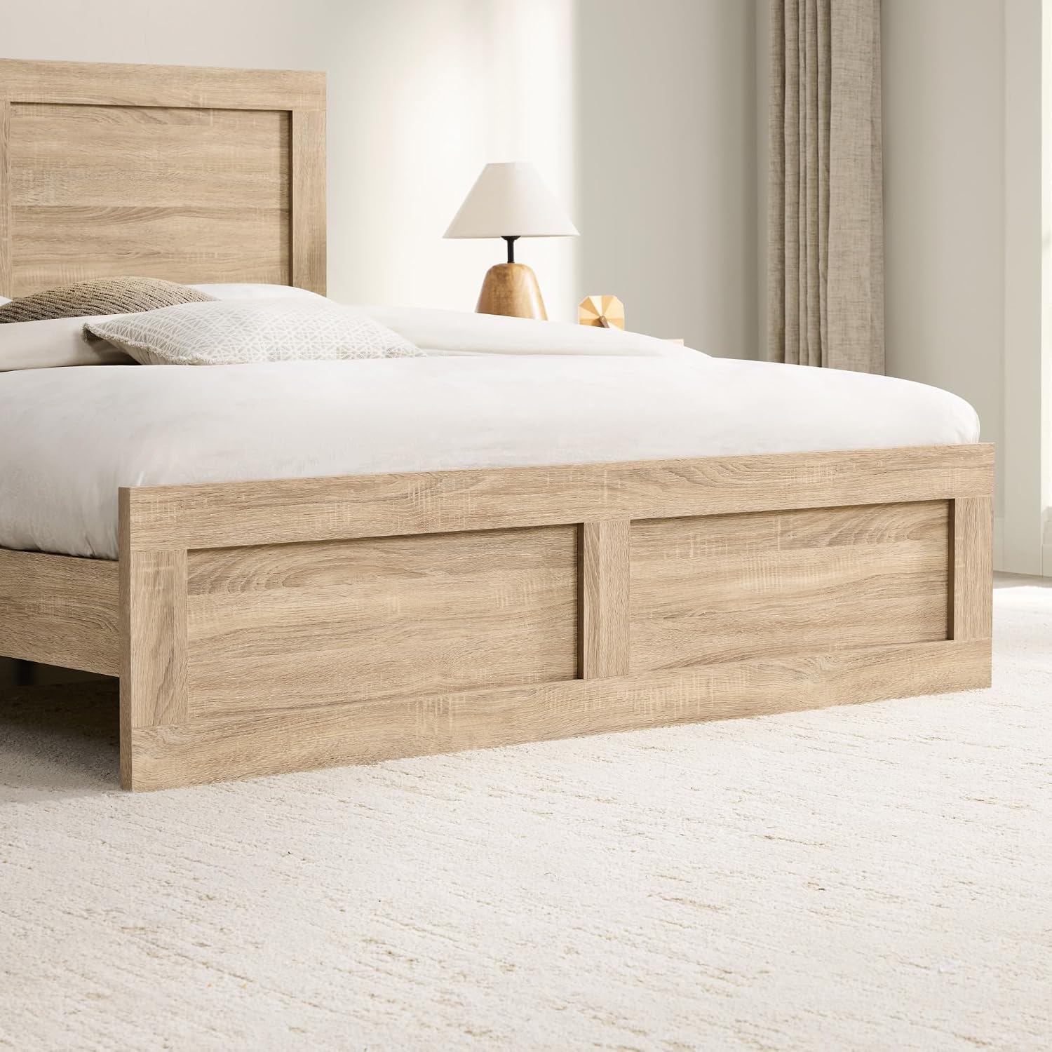 KISLOT Wood Bed Frame, Full Size Wooden Platform Bed Frame with Headboard and Footboard Mattress Foundation Farmhouse Bedroom Furniture No Box Spring Needed