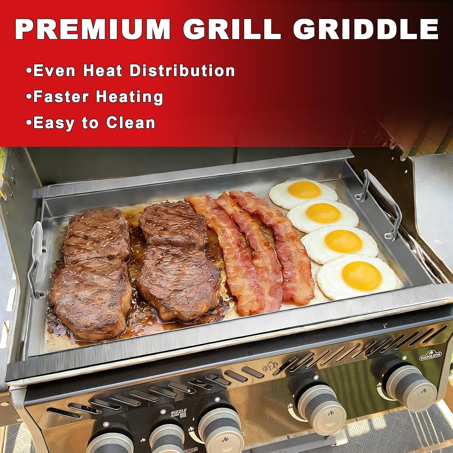 Full Size Griddle Insert - Compatible with Napoleon Prestige/Prestige Pro/Built In 700 Series/Rogue 525, Heavy-Duty Flat Top Griddle with Integrated Grease Traps, Stainless Steel BBQ Grill Accessory