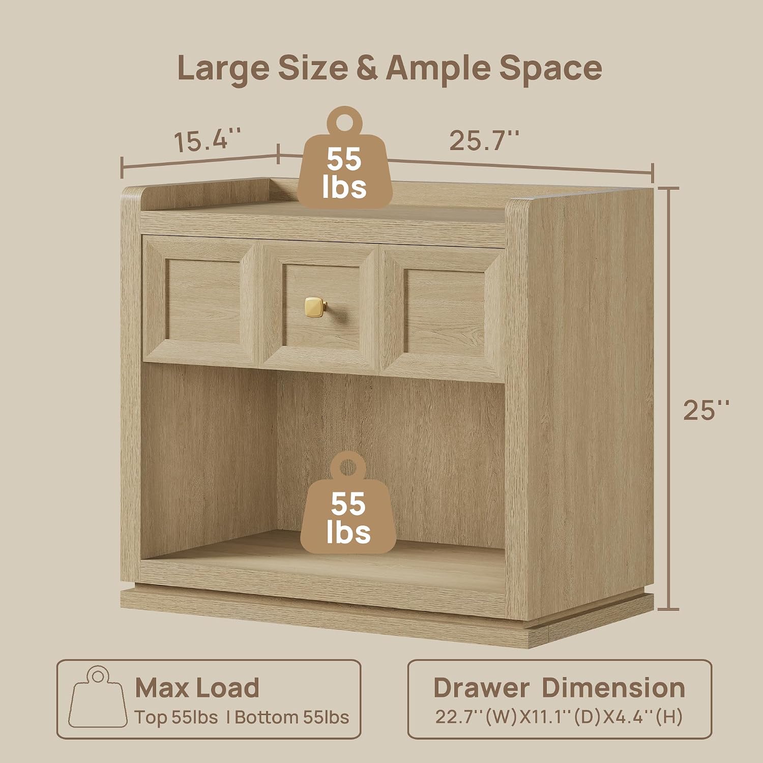 SICOTAS Night Stand Set 2, 26' Wide Nightstands with Drawer, Large Queen Size Nightstands Set of 2, Modern Bedside Table for Bedroom, Side End Table (Coastal Oak, 26 Inch)