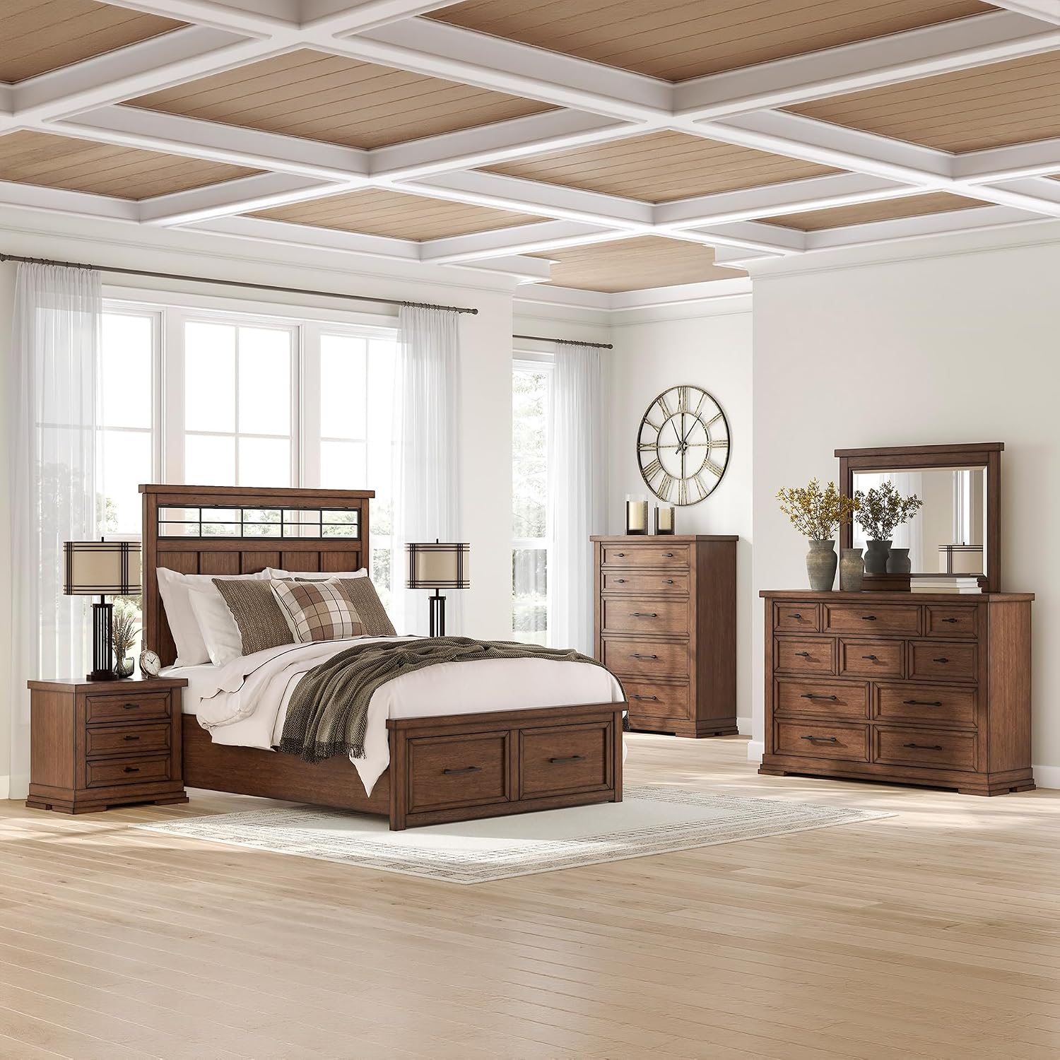 Signature Design by Ashley Taffenbrook Queen Bed Frame with Headboard, 2-Drawer Storage Platform Bed, Hardwood Solids, Mango Wood Veneer, MDF, Rich Brown Finish