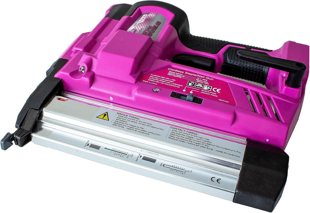 The Original Pink Box 20-Volt Lithium-Ion Cordless 2-in1 Brad Nailer/Stapler, 4.0Ah Battery & Charger Included