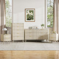 LYNSOM Fluted Dresser and Nightstand Sets 4 Piece, 2-Drawer Nightstands and 5/6 Drawers Dresser, Wood Bedroom Furniture Set for Home, Bedroom, Beige