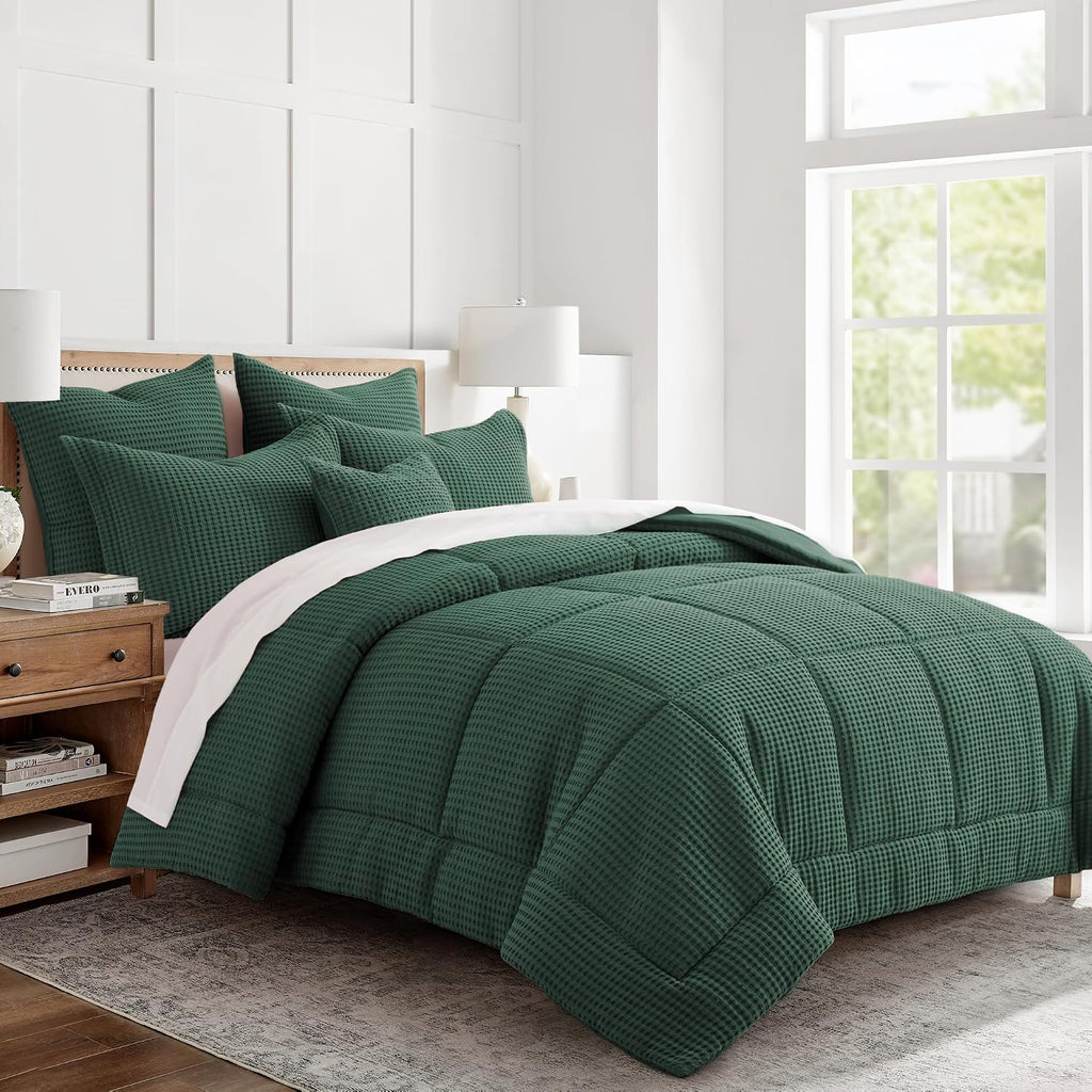 Levtex Home Mills Waffle Twin/Twin XL Comforter Set (68x88in) with 1 Pillow Sham (26x20in) - Forest Green - 100% Cotton Twin Size Comforter Set - Soft, Pre-Washed