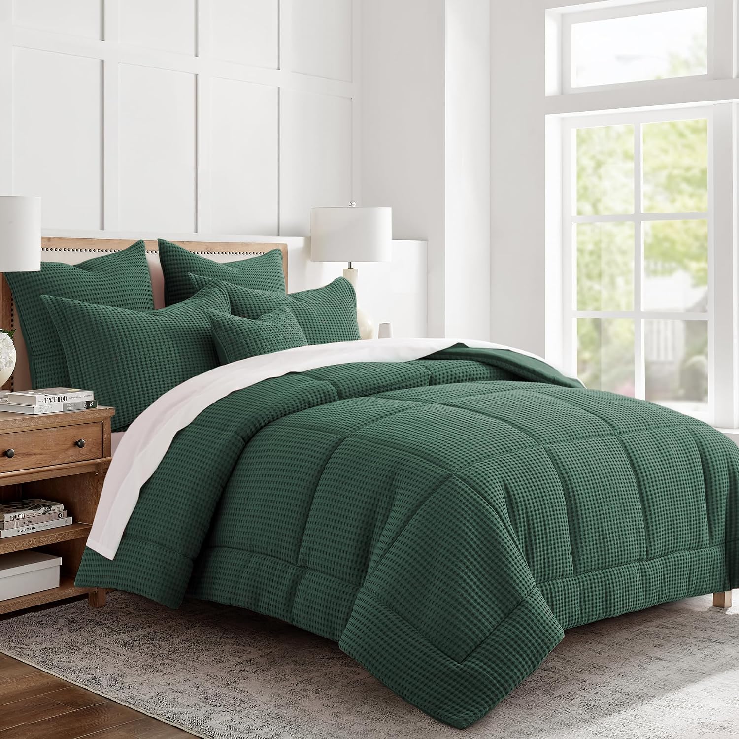 Levtex Home Mills Waffle Twin/Twin XL Comforter Set (68x88in) with 1 Pillow Sham (26x20in) - Forest Green - 100% Cotton Twin Size Comforter Set - Soft, Pre-Washed