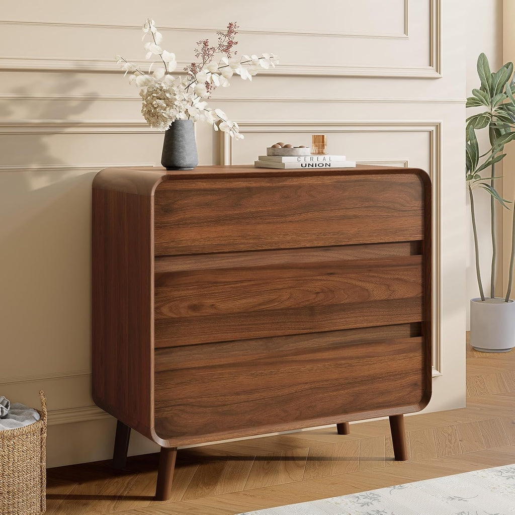 Nasonet Mid Century Modern Dresser and Nightstand Sets 3 Piece, Wooden 3 Drawer Dresser and 2 Drawer Nightstands Sets of 2, Walnut Bedroom Furniture Set