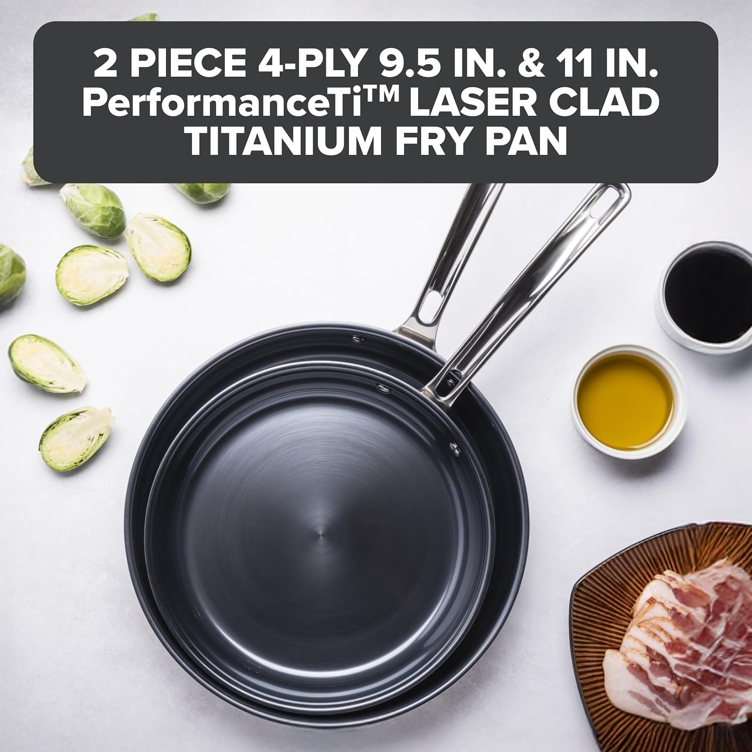Viking 4-Ply Frying Pans, 2-Piece Laser Clad Titanium Performance Ti, 9.5 and 11 Inch, Blue/SIlver