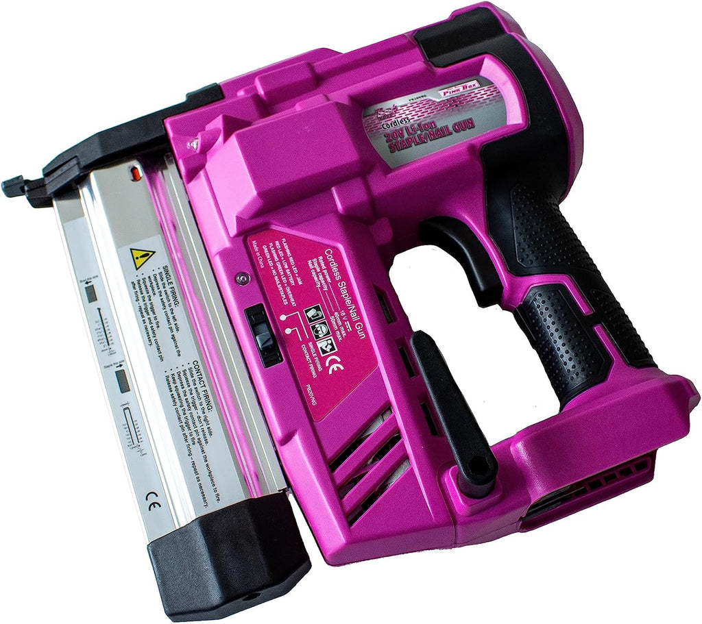 The Original Pink Box 20-Volt Lithium-Ion Cordless 2-in1 Brad Nailer/Stapler, 4.0Ah Battery & Charger Included