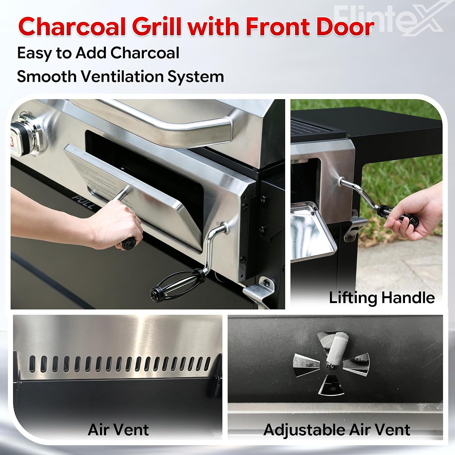 Flintex Gas and Charcoal Grill Combo with Griddle, Propane Grill Griddle Combo with Dual Fuel BBQ System, 720 sq.in. Cooking Area, Porcelain-Enameled Cast Iron Grates and Pan