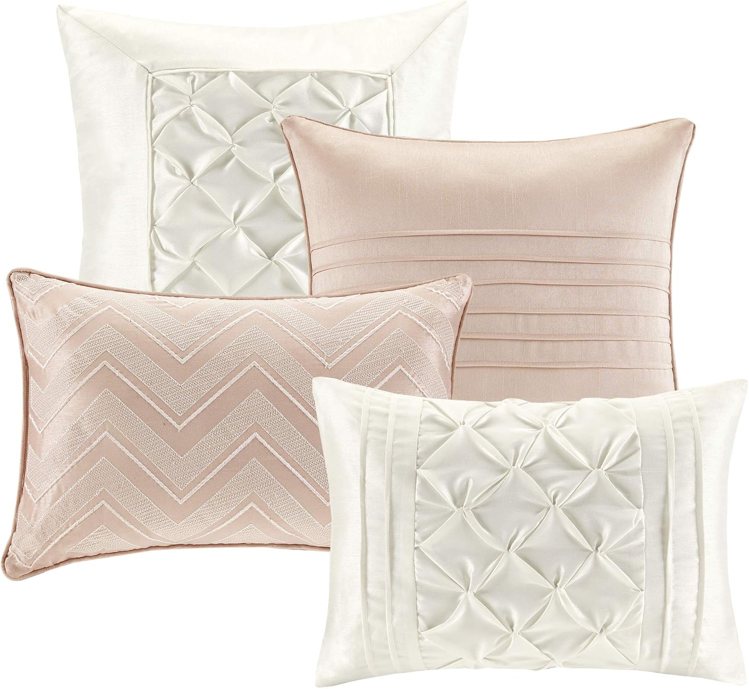 Madison Park Essentials Room in a Bag Faux Silk Comforter Set-Luxe Diamond Tufting All Season Bedding, Matching Curtains, Decorative Pillows, Queen(90'x90'), Blush 24 Piece (MPE10-809)