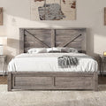 AMERLIFE Queen Size Bed Frame with 49.2' Barn Door Headboard and Footboard, Farmhouse Platform Bed Frame with Wood Slats, No Box Spring Needed, Under Bed Storage, Rustic Gray