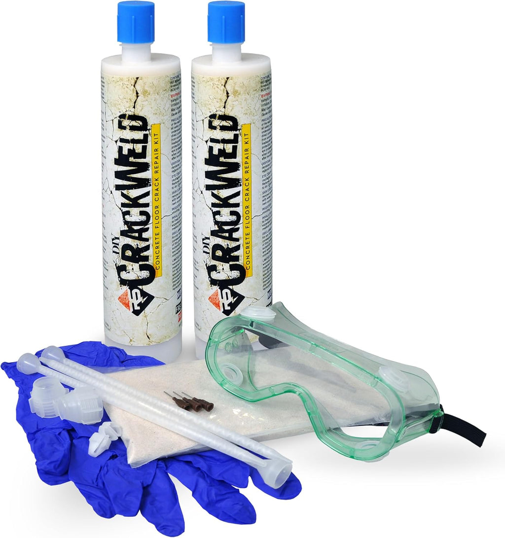CrackWeld Concrete Crack Repair Kit (2-Pack) – Polyurethane Concrete Crack Filler for Floors & Slabs – Hairline, Shrinkage & Settlement Cracks – Low-Viscosity, Fast-Curing, No Grinding Required