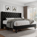iPormis King Size Platform Bed Frame with Button Tufted Headboard, Upholstered Bed Frame with Solid Wooden Slats, 8' Underbed Space, No Box Spring Needed, Noise Free, Easy Assembly, Black