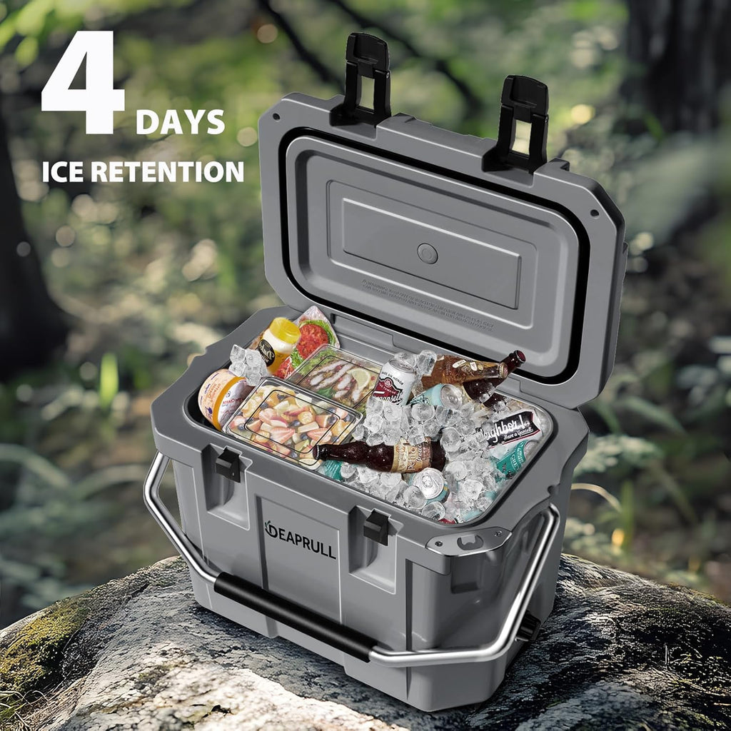 Hard Cooler, Insulated Ice Chest Box Holds Ice for More Days, Portable Cooler with Handle, Cup Holders, Double Latches for Camping Drink, Beach, Picnic, Fishing, Boat, Barbecue