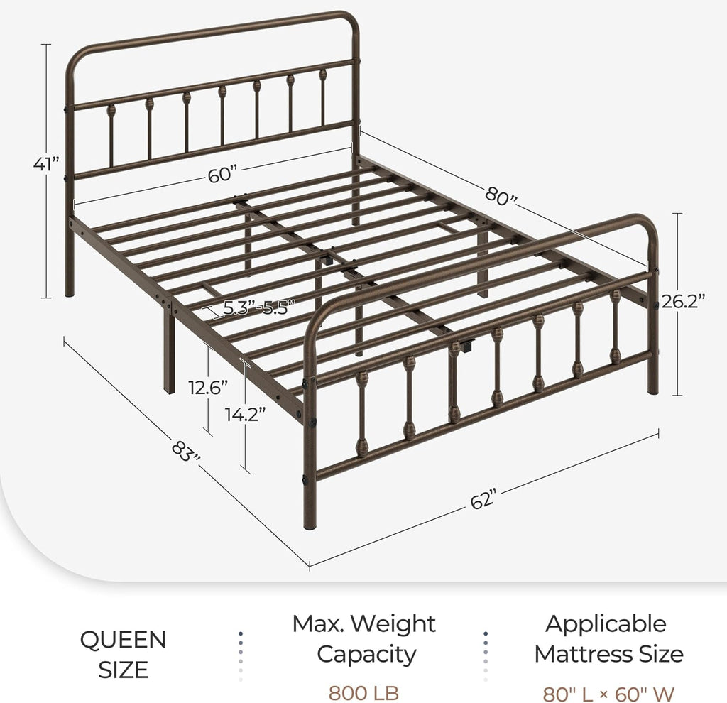 Yaheetech Classic Metal Platform Bed Frame Mattress Foundation with Victorian Style Iron-Art Headboard/Footboard/Under Bed Storage/No Box Spring Needed/Queen Size Bronze