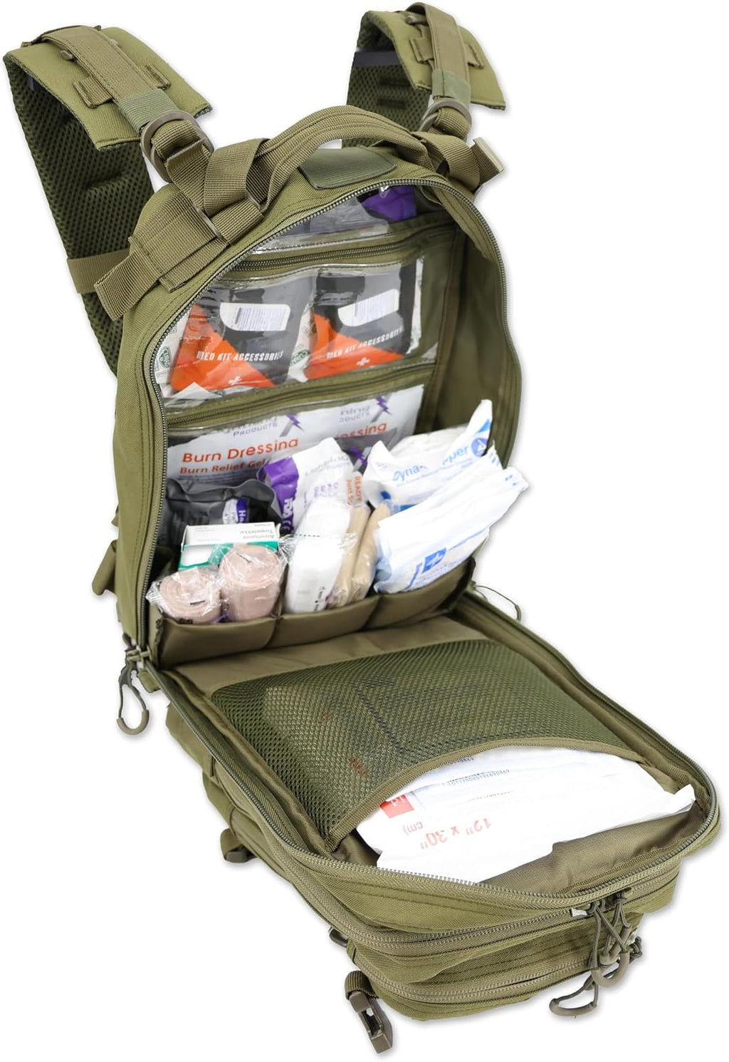 Lightning X Stocked EMS/EMT Trauma & Bleeding First Aid Responder Medical Backpack + Kit - OD Green