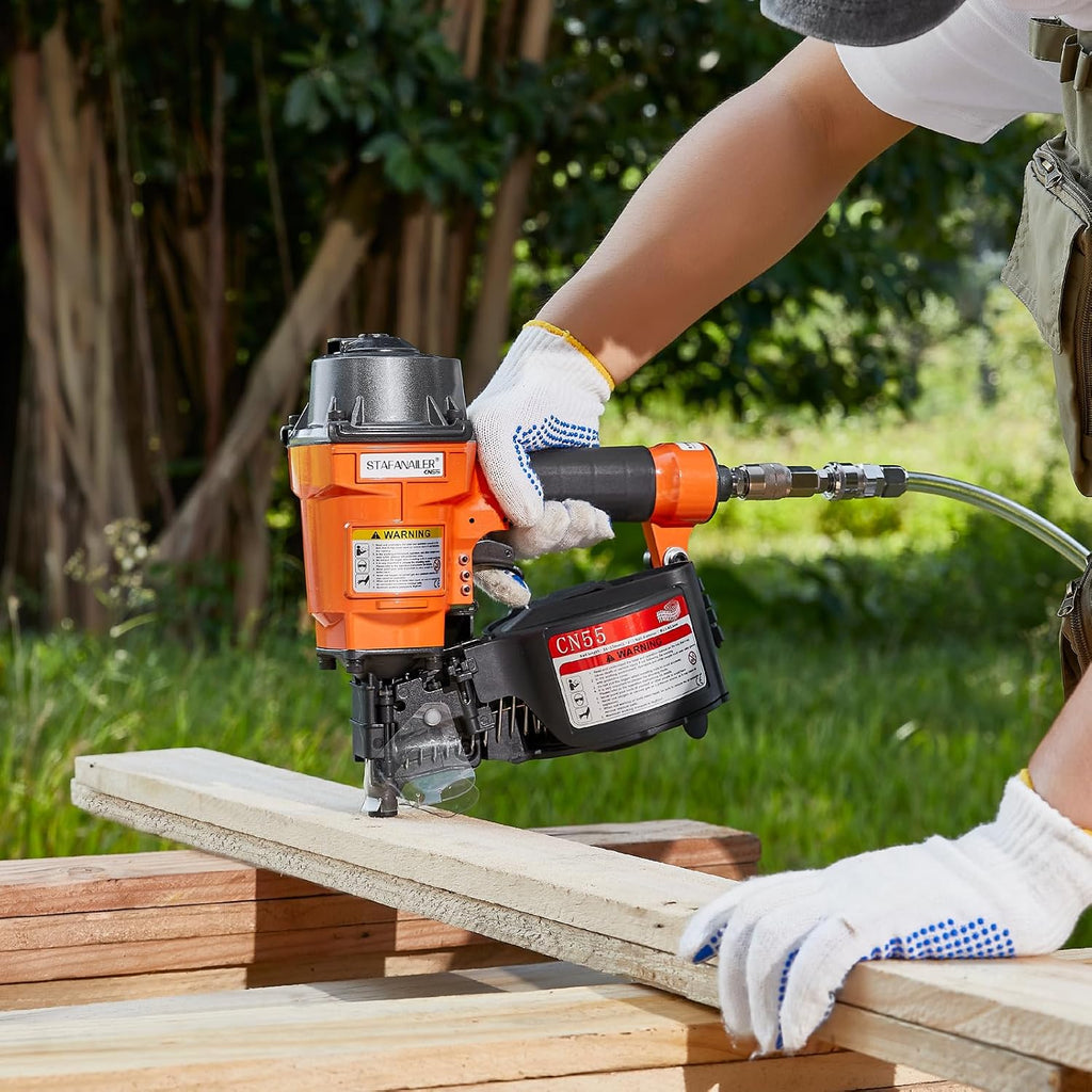 Update CN70 Air Coil Nailer, 15 Degree Pneumatic Coil Nail Gun, 1-3/4' to 2-3/4' Fast Shooting Nailer, High Speed Air Coil Nail Gun for Pallets, Siding, Crating, Fencing, Decking