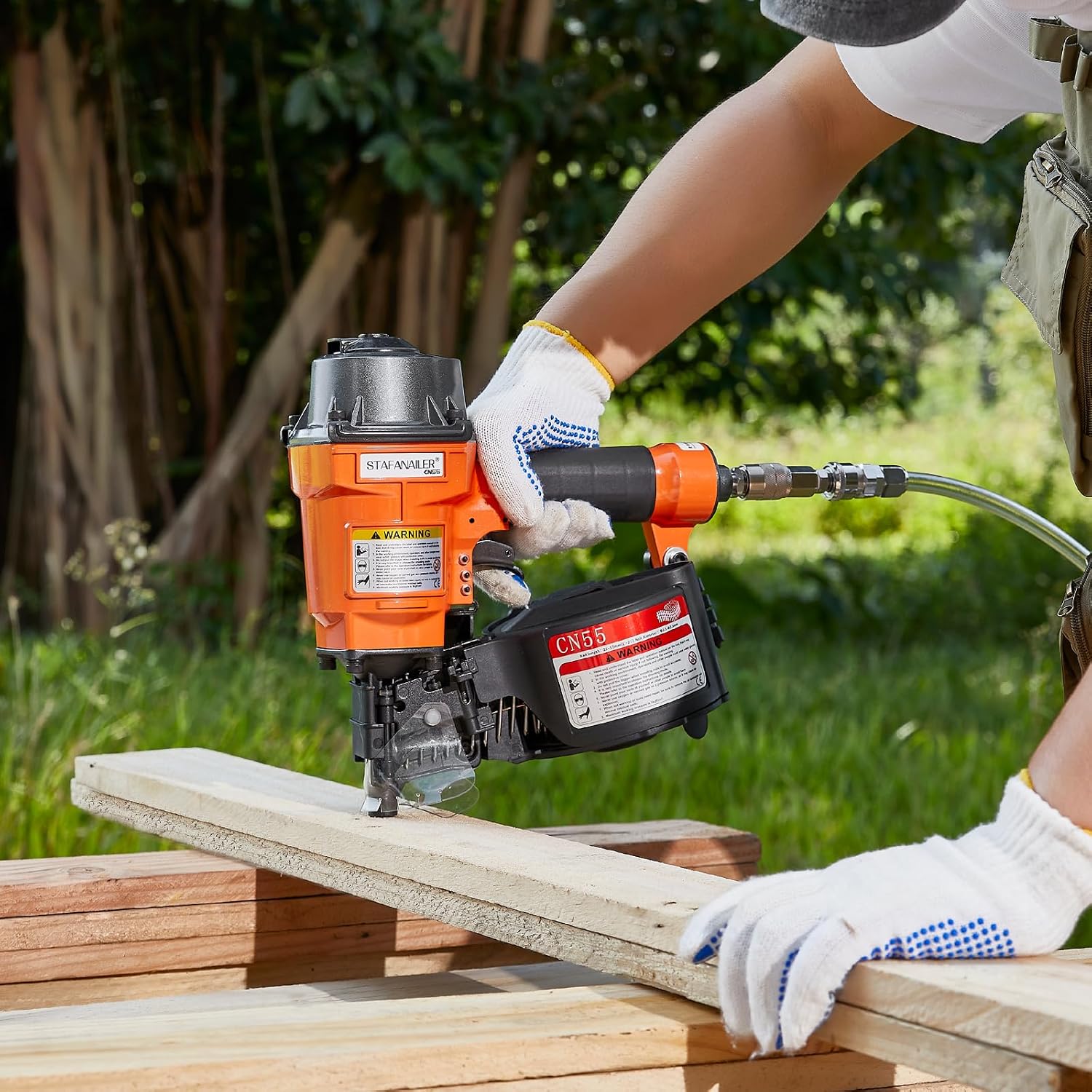 Update CN70 Air Coil Nailer, 15 Degree Pneumatic Coil Nail Gun, 1-3/4' to 2-3/4' Fast Shooting Nailer, High Speed Air Coil Nail Gun for Pallets, Siding, Crating, Fencing, Decking