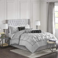 Madison Park Laurel Cozy Comforter Set - Traditional Tufted Faux Silk Design, All Season Down Alternative Bedding with Matching Shams, Decorative Pillow, Grey Cal King(104'x92') 7 Piece