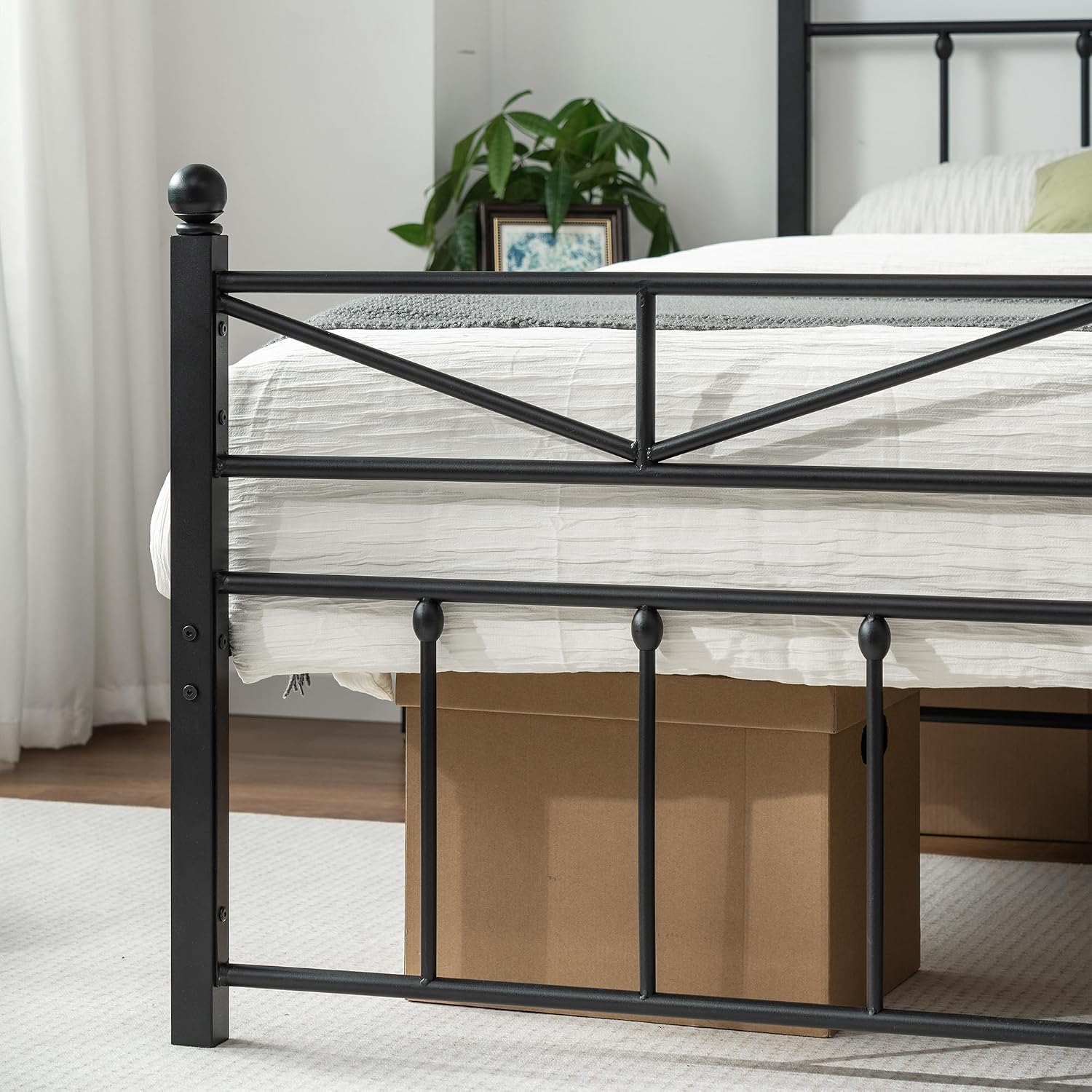 EnHomee 14.2' Metal Full Size Bed Frame with Tall Headboard & Footboard, LED Light Full Bed Frame, Strong Metal Slats Support and Noise-Free Design with Under Bed Storage/No Box Spring Needed/Black