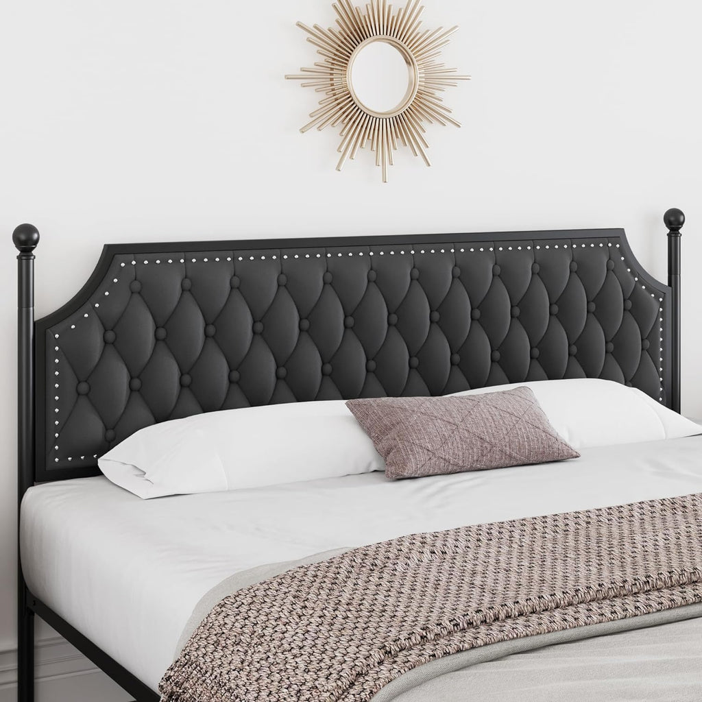 Keyluv Full Upholstered Canopy Bed Frame with 2 Storage Drawers & Button Tufted Headboard, Metal Platform Bed with 4 Removable Posts, Two-Purpose Velvet Bed, Dark Grey/Curtain Not Included