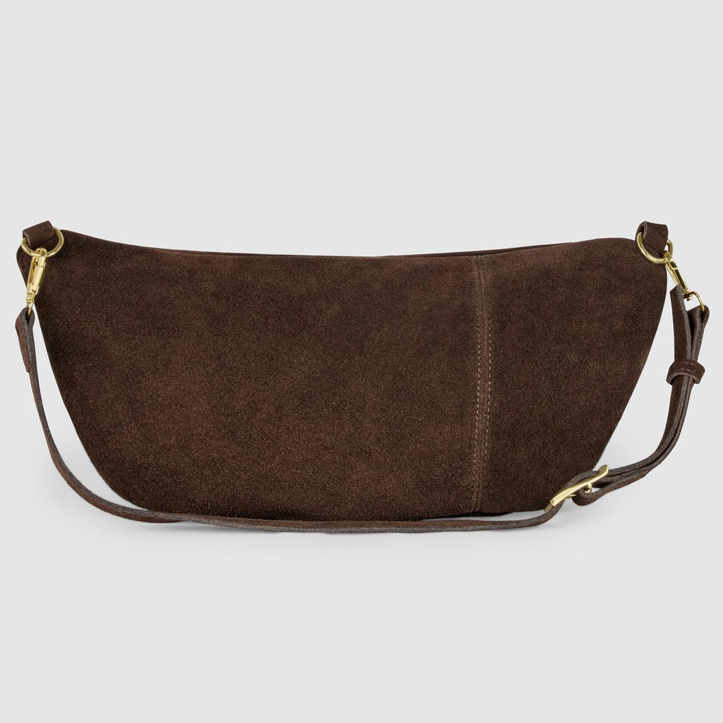 Italian Genuine Suede Crossbody Bag for Women with Zipper & Detachable Strap | Large Travel Chest Sling Fanny Pack (Chocolate)