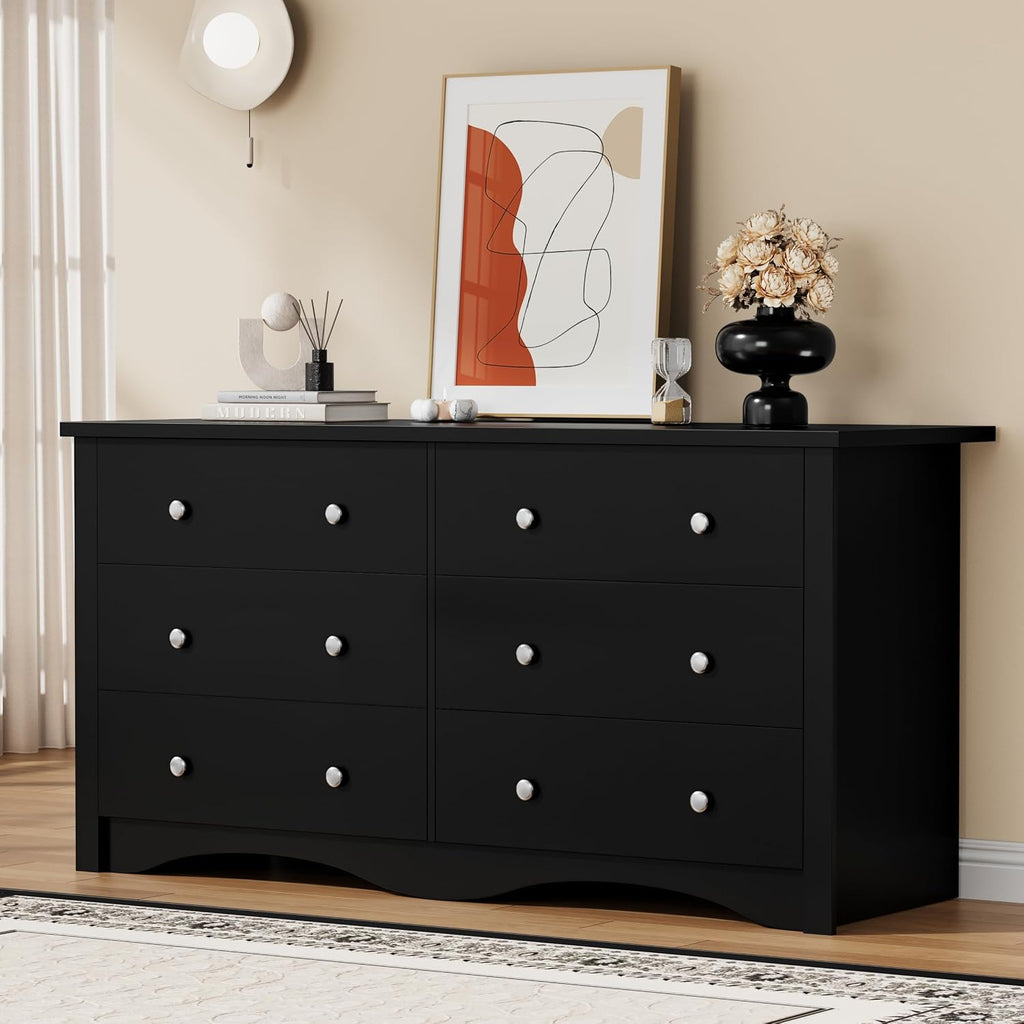 YESHOMY Dresser for Bedroom with 6 Drawers, 47.2' Modern Chest of Drawers, Wooden Dressers, TV Stand for Living Room,Closet, Hallway (Black)