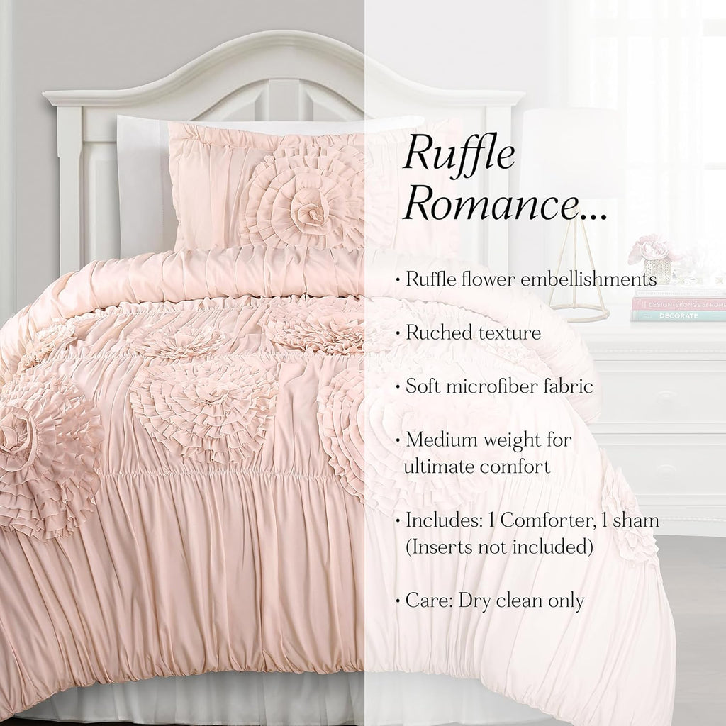 Lush Decor Serena Comforter Set, 2 Piece Set, Twin XL, Blush - Pink Bedding Set Twinxl - Cute Comforter Twin XL Size - Coquette Dorm Decor