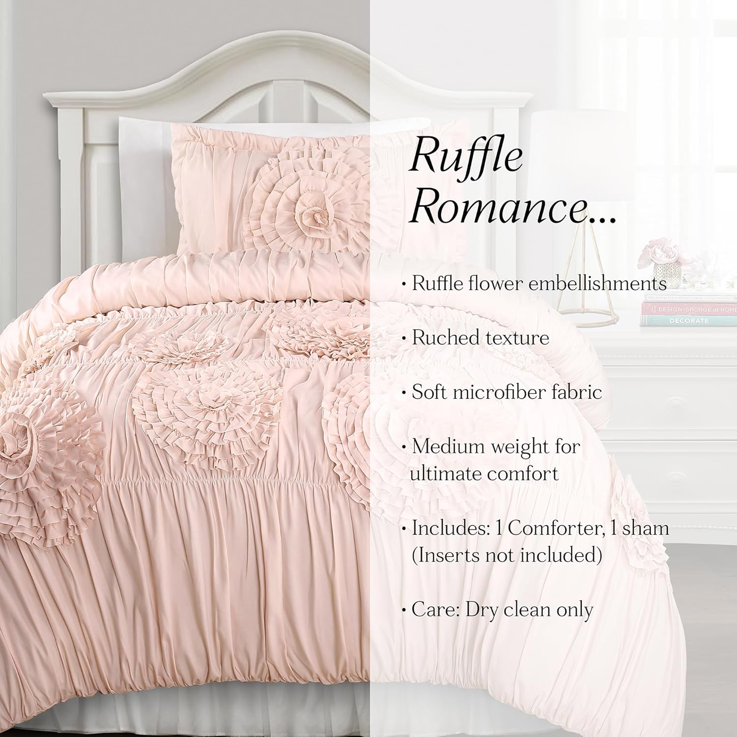 Lush Decor Serena Comforter Set, 2 Piece Set, Twin XL, Blush - Pink Bedding Set Twinxl - Cute Comforter Twin XL Size - Coquette Dorm Decor