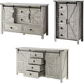 LUXOAK 3 Pieces Bedroom Set - Includes 60' Farmhouse Dresser, 48' Chest of Drawers with Sliding Barn Doors, 48' Tall Storage Cabinet with 5 Drawers, Rustic Grey
