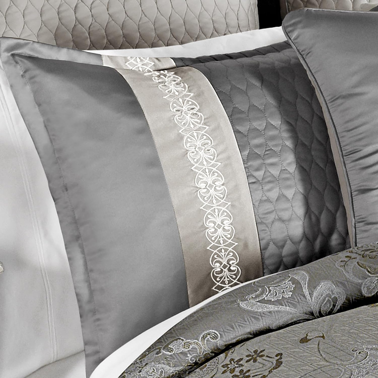 Riverbrook Home Elegant Collection Comforter Set, King, Kacee - Platinum, 12-Piece Set