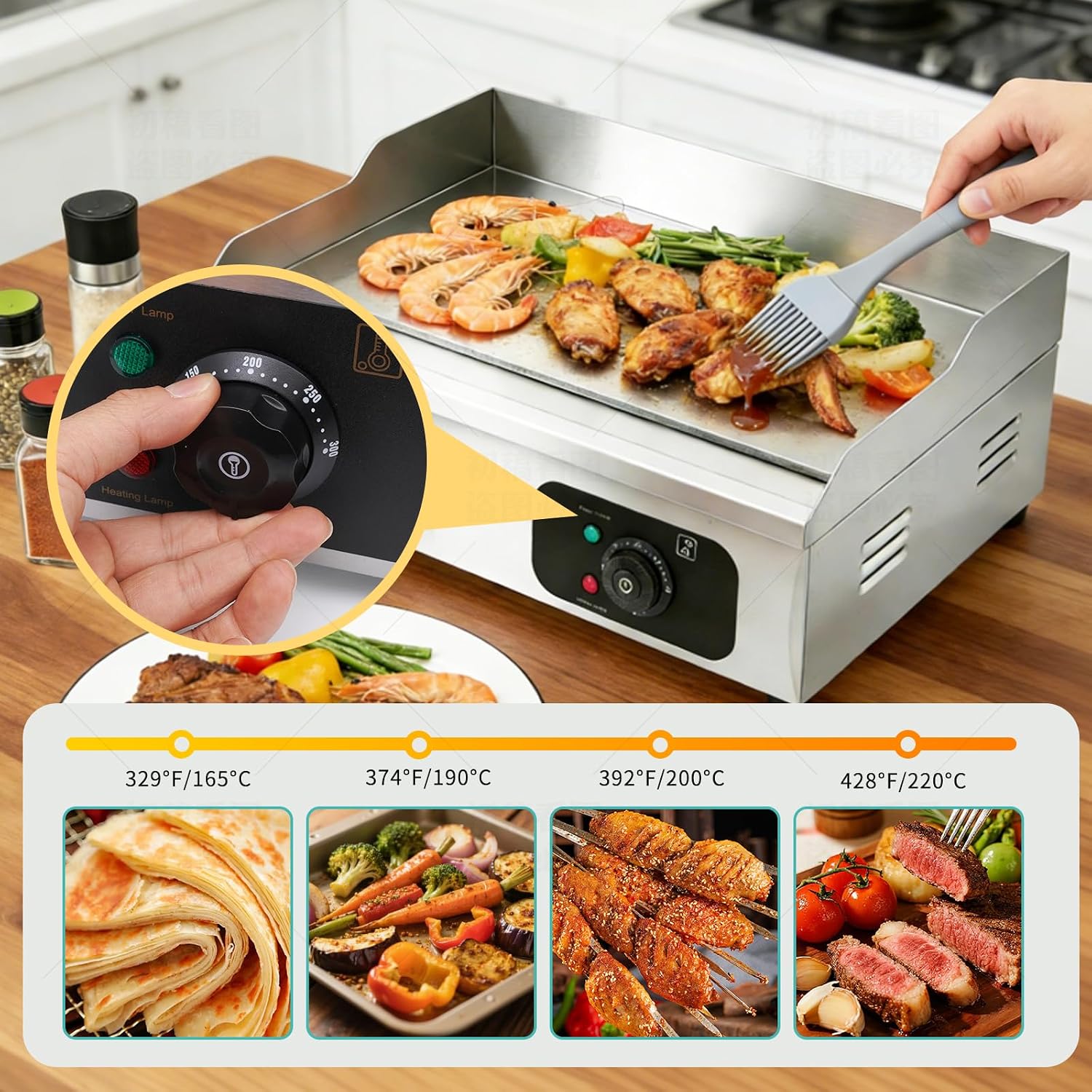 Commercial Electric Griddle 22', 1600W Countertop Flat Top Grill, Stainless Steel Griddle with 122-572°F Adjustable Temp & Removable Oil Basket for Restaurant Home Use