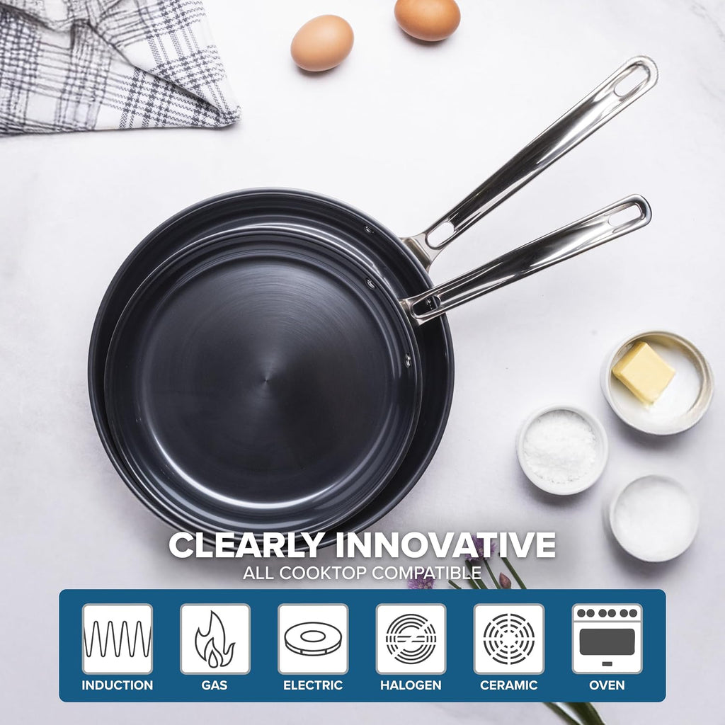 Viking 4-Ply Frying Pans, 2-Piece Laser Clad Titanium Performance Ti, 9.5 and 11 Inch, Blue/SIlver