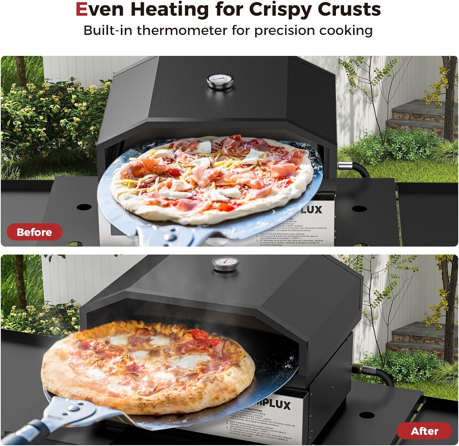 CAMPLUX Portable Propane Grill & Pizza Oven Combo, 11,000 BTU Tabletop Gas Griddle with 17' Pizza Oven Kit and Cordierite Stone, Compact Outdoor Mini Oven for Crispy Pizza, Camping, RV & Tailgating