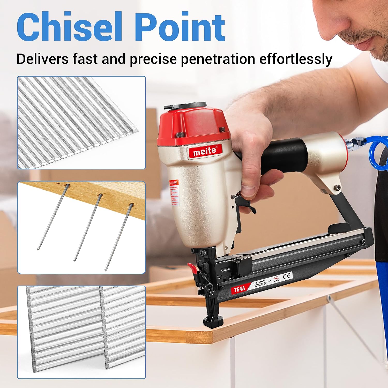 meite 16 Gauge Finish Nails 7/8 Inch Galvanized Straight Finishing Nails for Finish Nailer Gun Window Casing Baseboard Crown Molding, 1 Case/45,000PCS