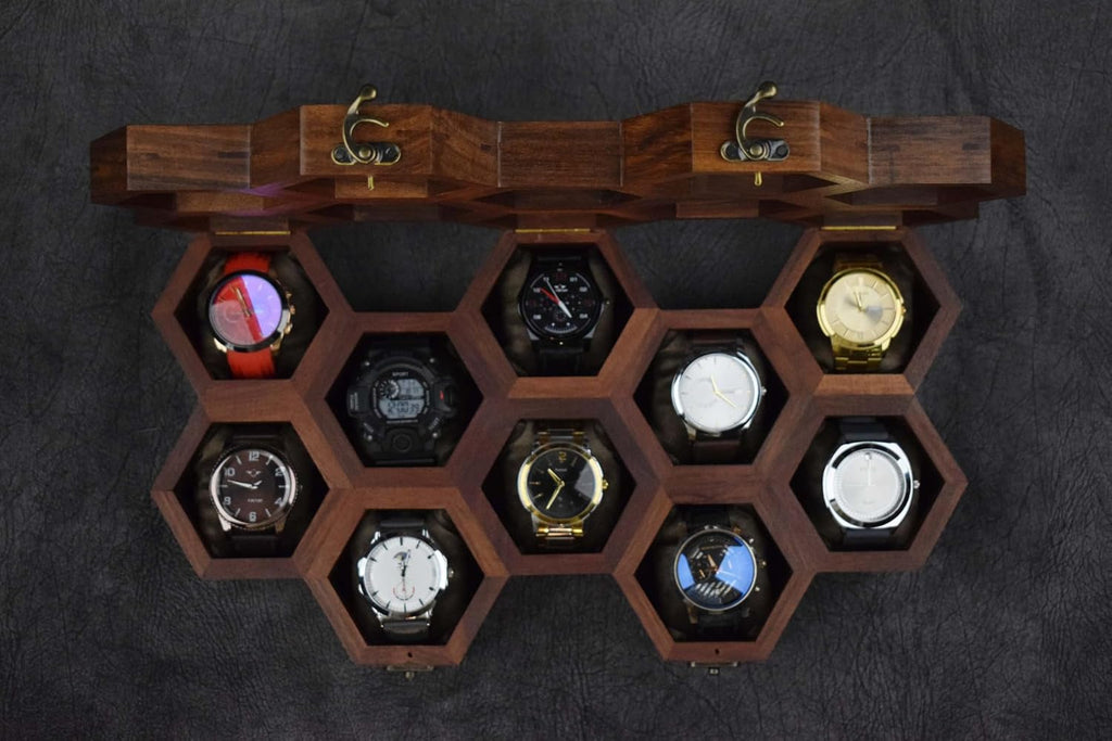 Extra Large Superior Rosewood Honeycomb Watch Box Display Case Holder Collector Organizer for Men, Men's Vintage Watch Storage Box to Store and Keep your Watches Safe and Sophisticated.