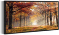 Sunset Forest Framed Wall Art - Yellow Landscape Canvas Picture Woodland Painting Nature Tree Scenery Artwork Prints for Bedroom Living Room