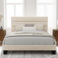 Allewie Queen Size Platform Bed Frame with Velvet Upholstered Headboard and Wooden Slats Support, Fully Upholstered Mattress Foundation/No Box Spring Needed/Easy Assembly, Cream