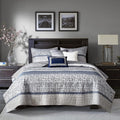 Madison Park King Quilt Set - Lustrous Jacquard & Glitter Accent Coverlet Set for King Size Bed - All Season, Lightweight, Shams, Decorative Pillow, Chevron Grey/Navy