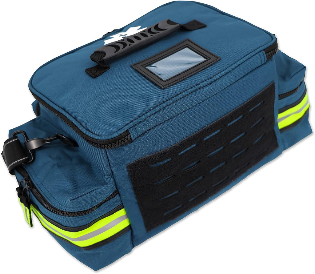 Lightning X Mid-Sized First Responder EMT Bag | LXMB25 | Fully Stocked w/ 248+ First Aid Supplies + Trauma Pak w/C.A.T. Tourniquet & QuikClot - Blue
